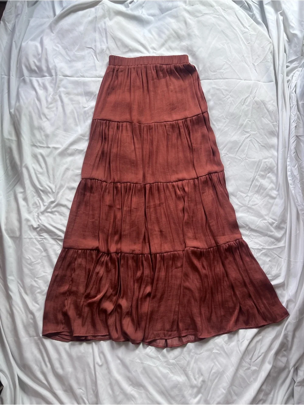 stradivarius Tiered Maxi Skirt in Rust Brown